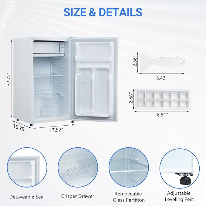 3.2 Cu.Ft Mini Fridge with Freezer, Small Refrigerator with Single Door and Adjustable Thermostat, Shelf, Energy Efficient, Compact Fridge for Bedroom, Office，white-Ruum Studio Home