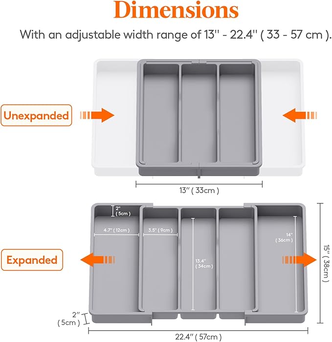 Lifewit Utensil Organizer for Kitchen Drawers, Expandable Cooking Utensil Tray, Adjustable Cutlery Silverware Flatware Holder, Plastic Kitchen Spatula Tools and Gadgets Storage Divider, Large, Gray-Ruum Studio Home