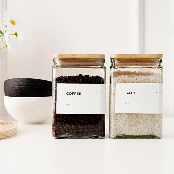 27 oz Glass Storage Jars with Bamboo Lid, set of 6, glass canisters with airtight lids, Clear jars with lids for Cookie, Candy, Tea, Coffee Bean and Rice (White)-Ruum Studio Home