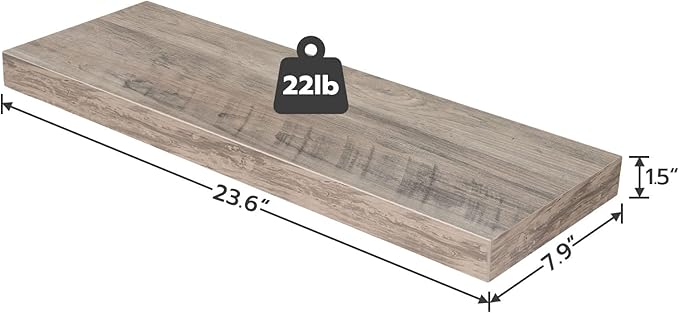 HOOBRO Floating Shelves, Wall Shelf Set of 2, 23.6 Inch Hanging Shelf with Invisible Brackets, for Wall Decor in Bathroom, Bedroom, Toilet, Kitchen, Living Room, Office, Greige BG60BJ01G1-Ruum Studio Home