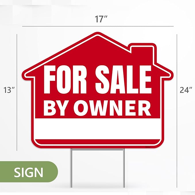 1PC For Sale By Owner Sign with Stakes, 17 Inches by 13 Inches - Double Sided Signs - Corrugated Plastic - FSBO Yard Sign for Home House Real Estate-Ruum Studio Home