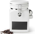 Ceramic Coffee Canister with Airtight Lid and Scoop, Large 78 Fl Oz / 2.3 L Kitchen Food Storage Container Jar for Grounds Coffee, Beans, Tea, Sugar, Flour, Cereal, Nuts, Cookie, White-Ruum Studio Home