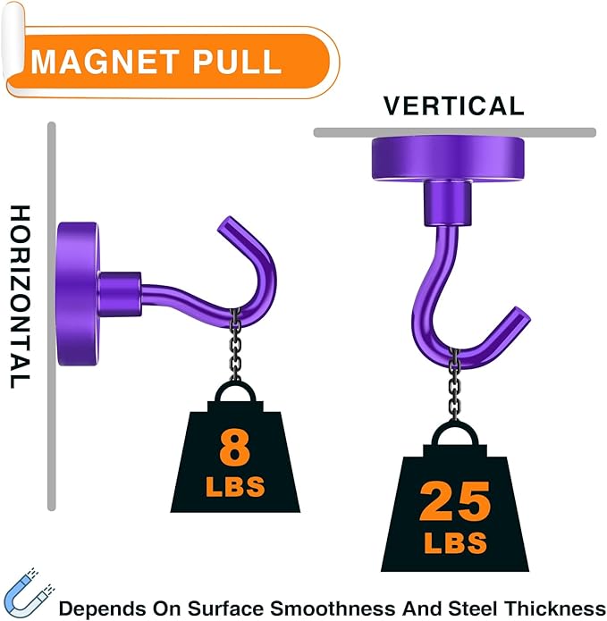 MIKEDE Magnetic Hooks Heavy Duty, 28Lbs Neodymium Magnets with Hooks for Refrigerator, 10Pcs Strong Cruise Hooks for Hanging, Magnetic Hanger for Grill, Toolbox, Storage - Purple-Ruum Studio Home
