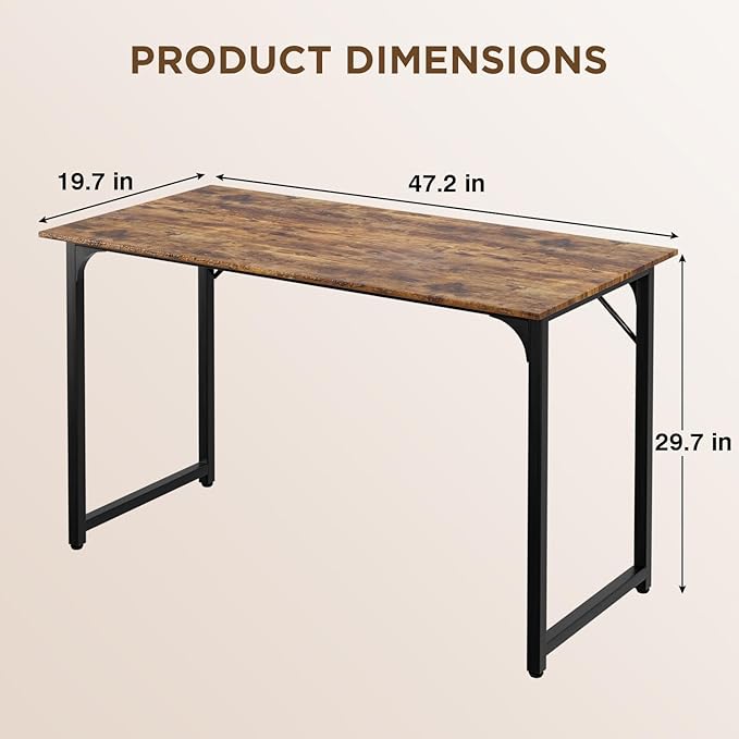 PayLessHere | 47 Inch Computer Desk | Brown | Office Desk with Metal Frame, Adjustable Feet | Water-Resistant, Scratchproof Surface | Sturdy Writing Table for Home Office or Study | Pack of 1-Ruum Studio Home
