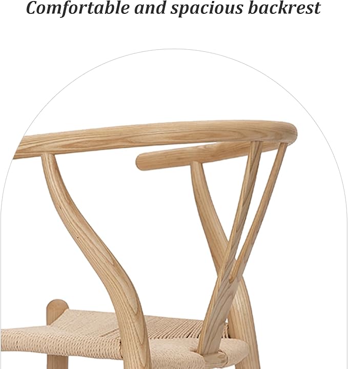 Wishbone Chair Natural Solid Wood Dining Chair/Hans Vegner Y Chair Rattan and Wood Accent Armrest Chair (Ash Wood + Natural Wood Color)-Ruum Studio Home