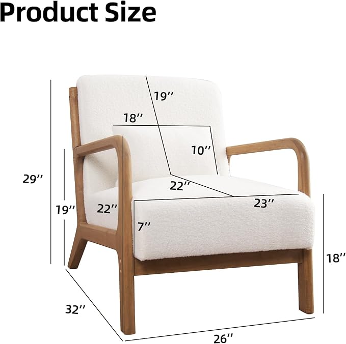INZOY Mid Century Modern Accent Chair with Lamb Wool Fabric, Upholstered Living Room Chairs with Waist Cushion, Reading Armchair for Bedroom Sunroom, White-Ruum Studio Home