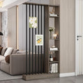Wall Room Divider, Storage Cabinet Storage Display with Shelves, Modern Freestanding Wood Room Divider Screen, Wall Privacy Screens for Home Decorative (Grey Oak+Black,39.5" L x 9.5" W x 79.5" H)-Ruum Studio Home