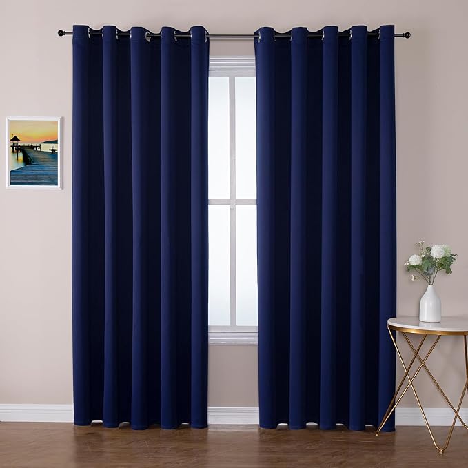ChrisDowa Blackout Curtains 70 inches Wide for Bedroom - 2 Panels Set Extra Wide Grommet Thermal Insulated Room Darkening Curtains for Living Room (Navy Blue, 70 x 84 Inch)-Ruum Studio Home