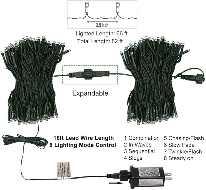 HOME LIGHTING 200 LED 66FT Christmas String Lights, St Patricks Day Fairy Lights with 8 Lighting Modes, String Mini Light Plug in for Indoor Outdoor Tree Garden Wedding Party Decoration, Green-Ruum Studio Home
