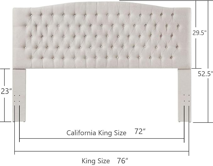 24KF Upholstered Tufted Button Linen Fabric Headboard,Comfortable Fashional Headboard King/CA King Size,Ivory-Ruum Studio Home
