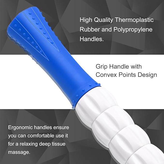 Muscle Roller Stick for Athletes - Deep Tissue Fascia Blaster & Roller Massager for Myofascial Pain Relief - Handheld Physical Therapy & Recovery Tool(Blue White-24 inch)-Ruum Studio Home