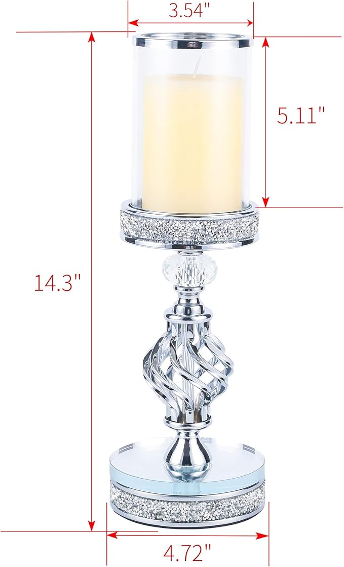 Hanjue Crystal Candle Holders for Pillar Candle, Metal Crystal Candle Holder for Home Decor, Centerpieces, Coffee Dining Table CH0509 (Silver (M))-Ruum Studio Home