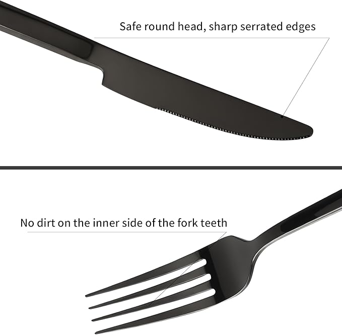 Stainless Steel Flatware Set Hand Forged 18/10 Silverware Set Mirror Black Cutlery Set with Cuboid Handle Matte Finished 20 Pieces Home Event Use Wedding Housewarming Gift Service for 4-Ruum Studio Home