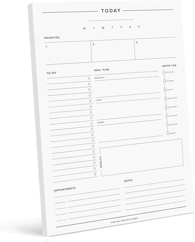 Bliss Collections Daily Planning Pad, To Do List Notebook - Undated Tear-Off Sheets Notepad - Work Calendar, Organizer, Scheduler for Goals, Tasks - Minimalist, 8.5" x 11", 50 Sheets-Ruum Studio Home