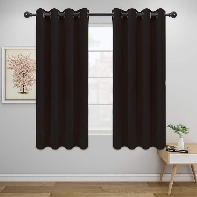 Easy-Going Blackout Curtains for Bedroom, Solid Thermal Insulated Grommet and Noise Reduction Window Drapes, Room Darkening Curtains for Living Room, 2 Panels (52x46 in,Dark Brown)-Ruum Studio Home