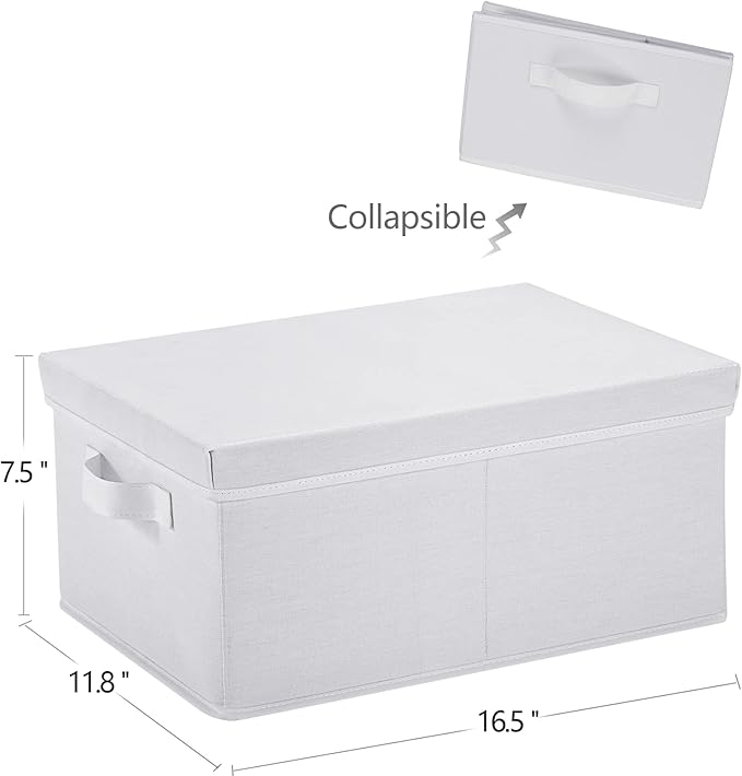HOONEX Storage Bins with Lids for Organizing, Pack of 2, Storage Boxes with 2 Carrying Handles and Sturdy Heavy Cardboard, 16.5" L x 11.8" W x 7.5" H for Shoes, Books, Clothes, Nursery, White-Ruum Studio Home
