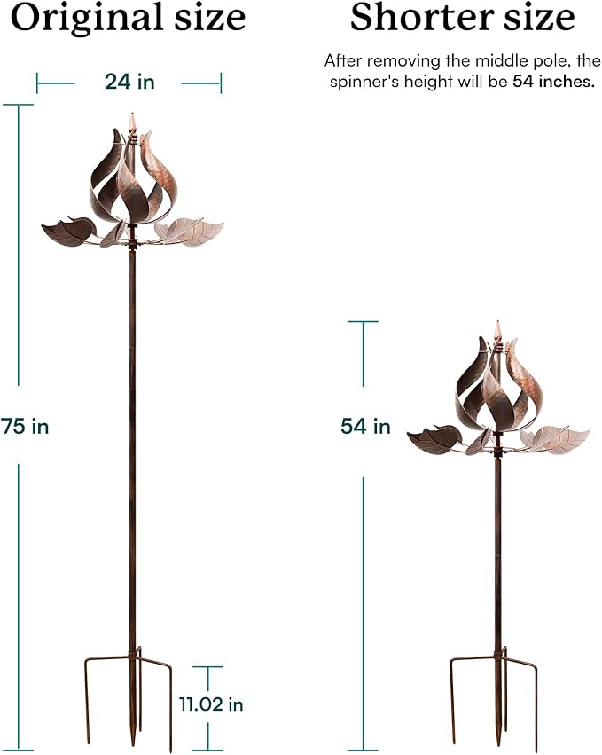 Wind Spinners Outdoor - Large Tulip Metal Wind Spinners with Stake, Garden Windmill Yard Spinner Lawn Decor (24" W x 75" H)-Ruum Studio Home