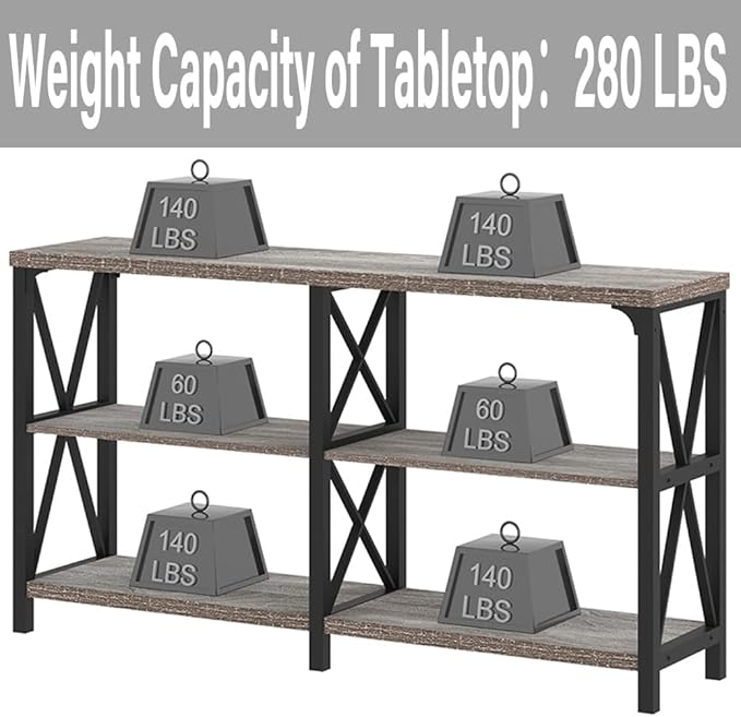 LVB Rustic Sofa Table, Farmhouse Console Table for Living Room, Hallway entryway Table with Storage, Entry Table for Foyer, Light Grey Oak, 55 Inch-Ruum Studio Home