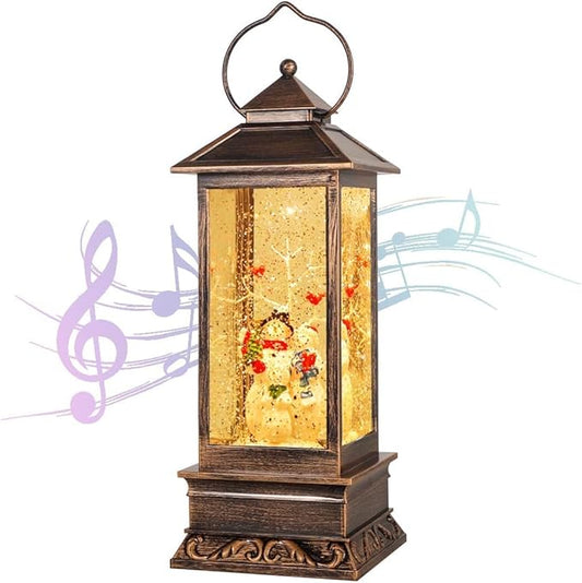 House & Garden Decoration,Christmas Lantern with 8 Pieces of Music,Sparkling Crystal Keep Circling Around The Snowman Families Music Box as a (Snowman Families)-Ruum Studio Home