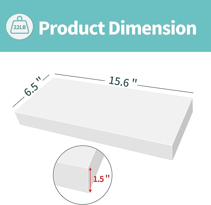 LaVie Home Floating Shelves, 15.6 Inch Wall Shelf Set of 3, Hanging Shelf with Invisible Brackets, Wall Decor for Bathroom, Bedroom, Living Room, Kitchen Storage, Modern White-Ruum Studio Home