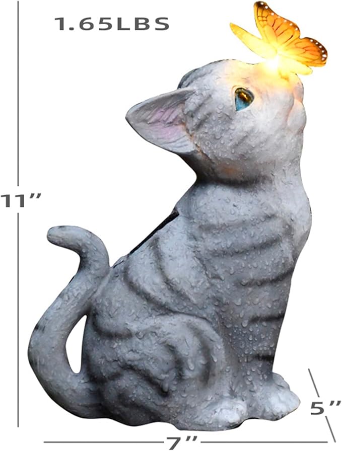 Cat Garden Figurines Outdoor Decor Solar Statue with LED Lights for Patio Lawn Yard Art Decoration Housewarming Garden Gift-Ruum Studio Home