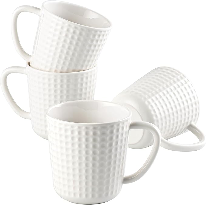 Ceramic Coffee Mugs 15 oz, Large Waffle Embossed Mug Set, Coffee Cups for Latte, Cappuccino, Cocoa, Tea, Mocha, Milk, Housewarming Wedding Present,Microwave & Dishwasher Safe - Set of 4 (White)-Ruum Studio Home