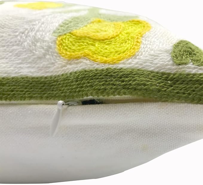 Alysheer Floral Embroidered Summer Decorative Throw Pillow Cover 18"x 18" Set of 2, Farmhouse Cottage Yellow Flower Green Leaves Patterned Cotton Cushion Case for Couch Bed Living Room Outdoor Decor-Ruum Studio Home