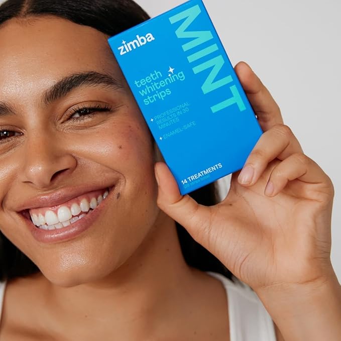 Zimba Mint Teeth Whitening Strips – 28 Vegan, Enamel-Safe Strips with Hydrogen Peroxide, 14-Day Treatment – Tooth Whitener for Coffee, Wine, Tobacco, Other Stains-Ruum Studio Home