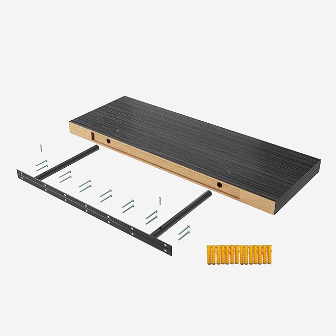 Floating Shelf, Set of 2 Wall Shelf, 36 in W x 12.75 in D x 2 in H Wooden Floating Wall Shelf with Invisible Brackets for Living Room/Bedroom/Bathroom/Kitchen Storage and Decor, Black Wood-Ruum Studio Home