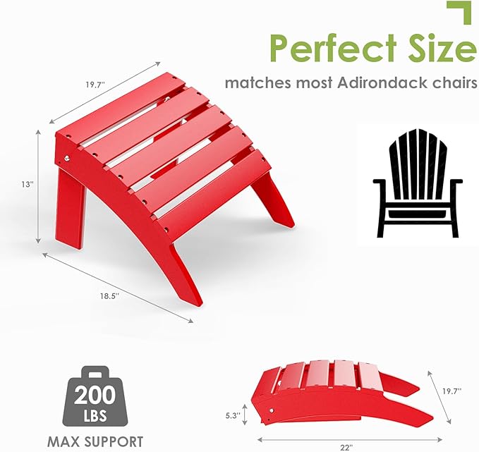 GREENVINES Adirondack-Ottoman | Set of 2 | HDPE Plastic | Outdoor Footrest | All Weather | Foot Rest | Foot Stool | Red | for Adirondack Chair | for Patio Backyard Pool-Ruum Studio Home