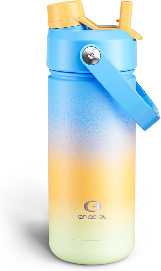 Insulated Water Bottle with Straw Stainless Steel Water Bottle, Leak-Proof, BPA-Free, Double Wall Vacuum Keeps Cold for 24 Hours for Sports, Travel, School (18 oz, Sunny Breeze)-Ruum Studio Home