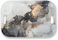 Serving Trays with Handles, 14.5 x 9.8 inch Rectangular Plastic Tray for Restaurant, Kitchen, Gray and Golden Marble-Ruum Studio Home