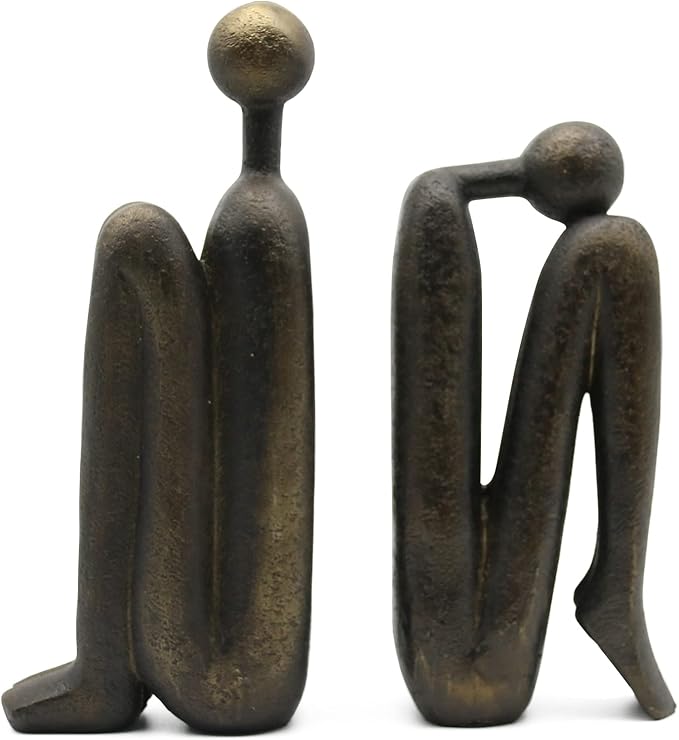 Lukitas Thinker Decorative Bookends, Non-Slip Book Holder, Book Ends for Shelves Living Room Office Home Decor, Resin, 1Pair/2Piece 9''-Ruum Studio Home