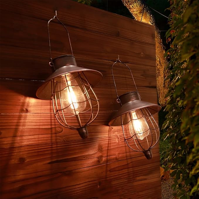 YAKii 6 Pack Solar Lantern Hanging Waterproof Outdoor Metal Solar Lamp with Warm White Light Decorate for Yard Garden Pathway Patio Porch (Antique Copper)-Ruum Studio Home