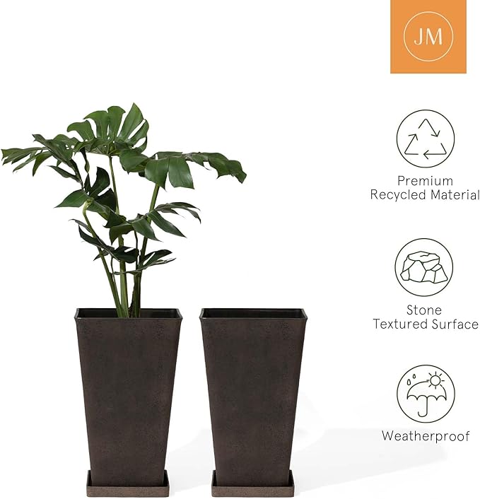 LA JOLIE MUSE Tall Outdoor Planters Set of 2, 20 inch Large Tapered Square Planters for Indoor/Outdoor Plants, Large Outdoor Flower Pots for Front Door, Patio and Deck-Ruum Studio Home