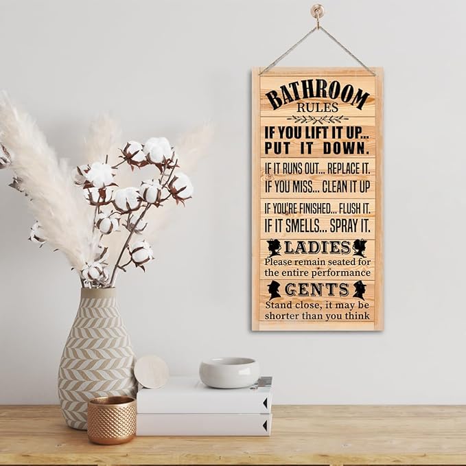 Rustic Western Bathroom Decor - Funny Wall Signs, Farmhouse Country Rules Wall Decor H1-Ruum Studio Home
