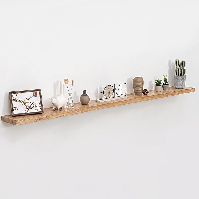 Fun Memories 72 Inch Floating Shelves for Wall, Elm Wood Floating Shelves for Home Décor, Wall-Mounted Display Shelves with Heavy-Duty Bracket, Long Floating Shelf for Kitchen, Living Room, Natural-Ruum Studio Home