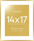 Homeforia 14x17 Picture Frame Gold, High End Metal 14x17 Poster Frames with Mat 11x14 Photo, 14 x 17 Gold Frames Matted to 11 by 14 Print, 17x14 Thin Hanging Frames, Tempered Glass, Wall Kit, Set of 1-Ruum Studio Home