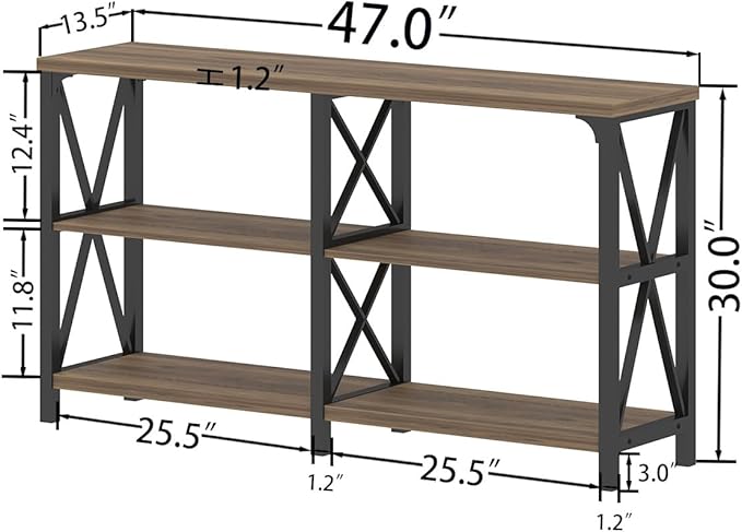 LVB Rustic Console Table, Wood Metal Entryway Table Behind Couch, Industrial Sofa Table with 3 Tier Storage Shelf, Modern Wooden Foyer Hallway Table for Entry Living Room Bedroom, Rustic Oak, 47 Inch-Ruum Studio Home