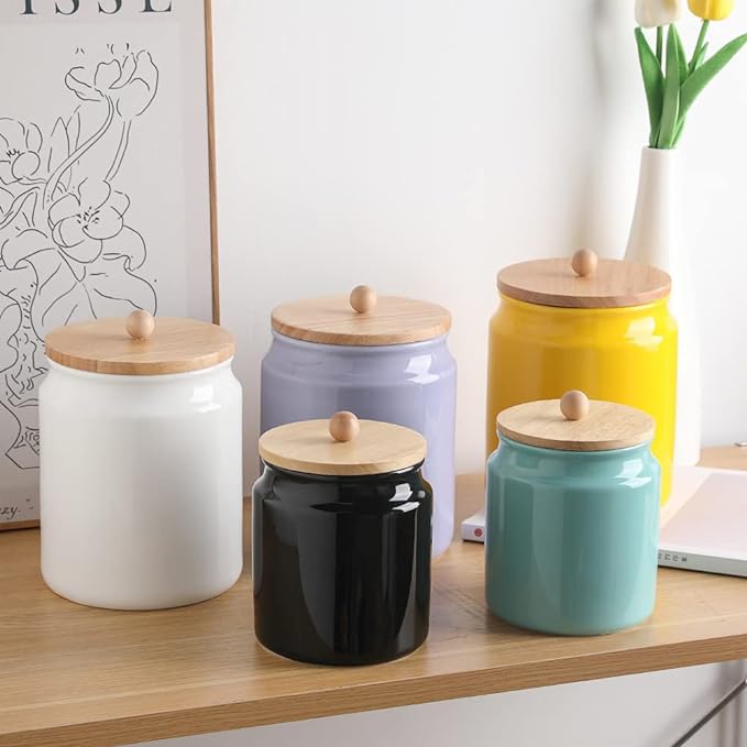 Sweejar Ceramic Kitchen Canisters, 58 FLOZ Porcelain Food Storage Jar with Airtight Seal Wooden Lid, Home Container Serving for Coffee Beans, Tea-leave, Sugar, Salt and More, Tool Bucket (Black)-Ruum Studio Home