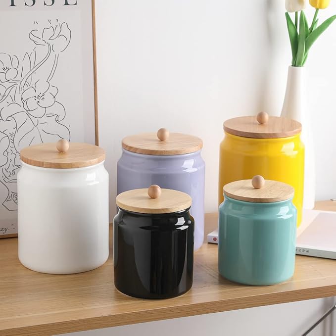 Sweejar Ceramic Kitchen Canisters, 58 FLOZ Porcelain Food Storage Jar with Airtight Seal Wooden Lid, Home Container Serving for Coffee Beans, Tea-leave, Sugar, Salt and More, Tool Bucket (White)-Ruum Studio Home
