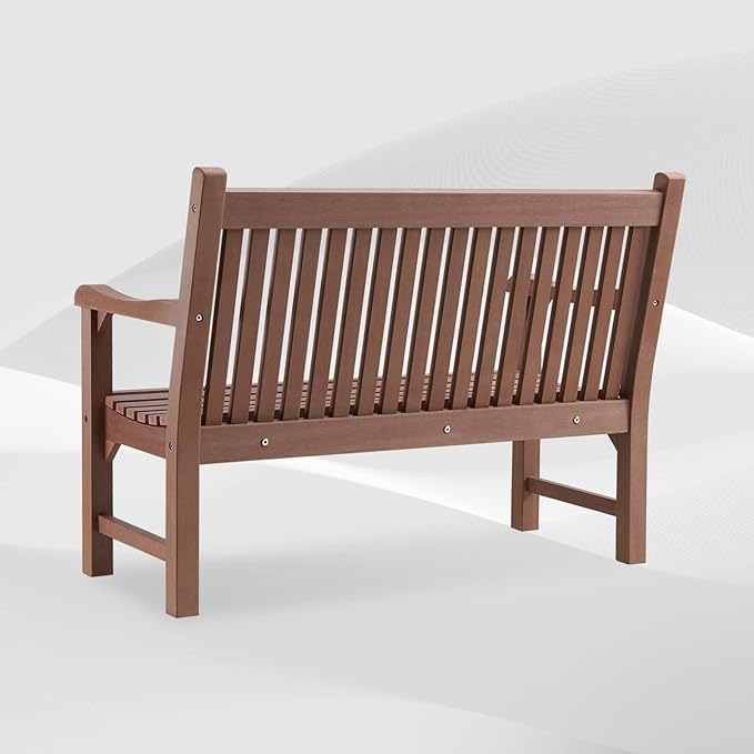 Psilvam Garden Bench, 2-Person Poly Lumber Patio Bench, All-Weather Outdoor Bench That Never Rot and Fade, Suit for Garden, Porch and Park(Brown)-Ruum Studio Home