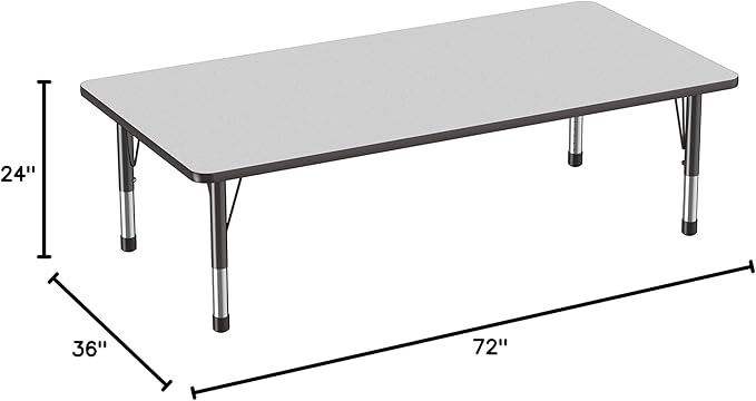 FDP Rectangle Activity School and Classroom Kids Table (36 x 72 inch), Toddler Legs, Adjustable Height 15-24 inches - Gray Top and Black Edge-Ruum Studio Home