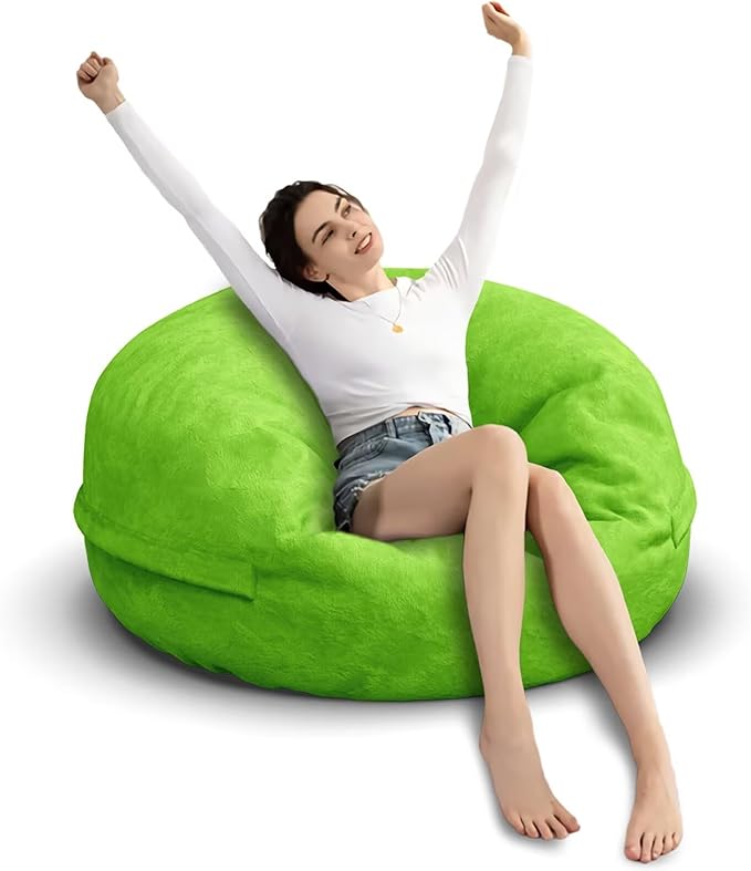 Bean Bag Chair for Adults 3FT,Soft Removable Cover for Teens/Girls Bedroom,Fluffy Giant Round Floor Beanbag Lounger Chairs (No Filler,Green)-Ruum Studio Home