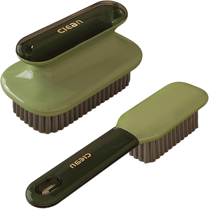 Laundry Stain Brush Household Scrub Brush Laundry Brush for Stain Removal,Soft Bristle Brush 2 Pack Stain Brush for Clothes Scrubbing Bathroom Cleaning Brush,Easy to Hold (Green)-Ruum Studio Home