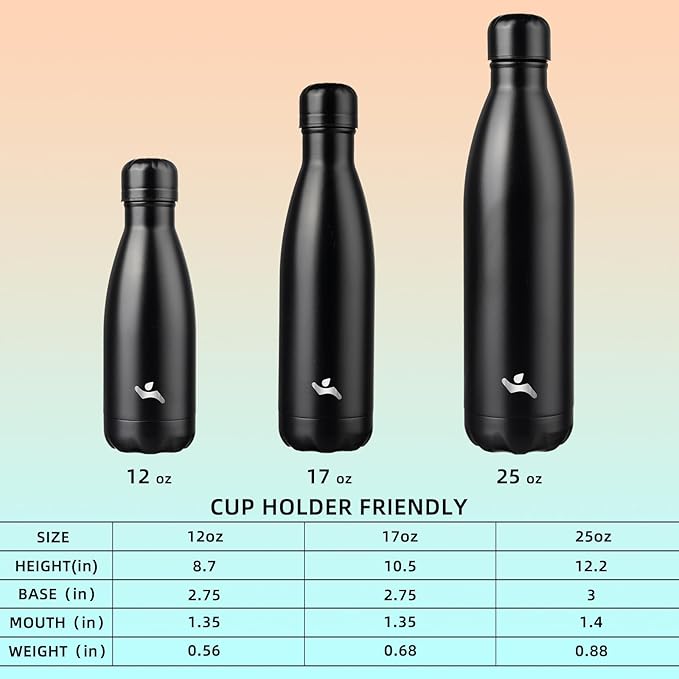 Insulated Water Bottles,12 oz Double Wall Stainless Steel Vacumm Metal Flask for Sports Travel,Midnight Black-Ruum Studio Home