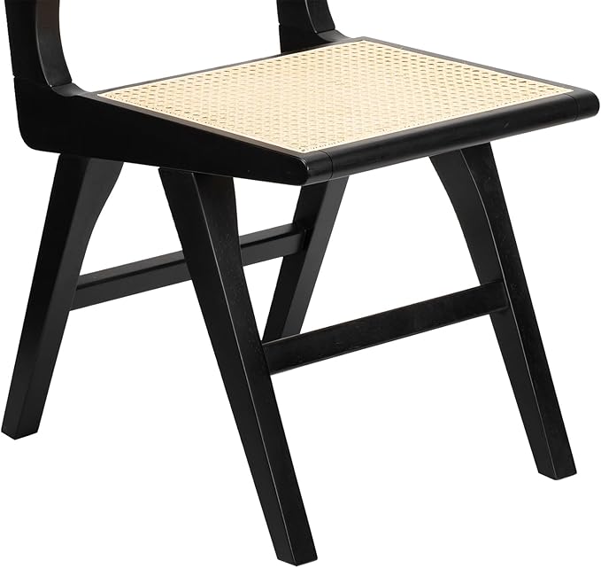 Accent Chair Dining Chairs Set of 2, Solid Wood Frame Boho Rattan Chair, Mid Century Modern Accent Chairs for Living Room Bedroom Dining Room Kitchen(Black)-Ruum Studio Home
