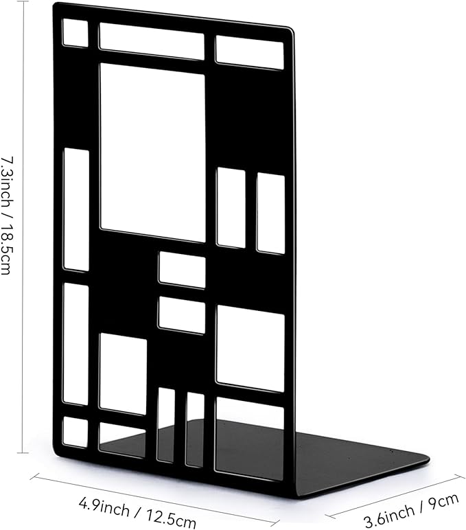 Book Ends, Bookends, Book Ends for Shelves, Bookends for Heavy Books, Book Divider Decorative Holder, Metal Heavy Duty Bookend Black 2 Pair, Abstract Art Desgin Book Stopper Supports for Office, Home-Ruum Studio Home