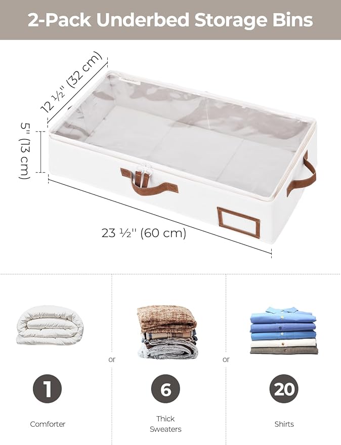 StorageWorks Under Bed Storage Containers with Handles and Label Holder, 2 Pack Ultra-thick Fabric Underbed Bins, Closet Organizer for Clothes, Blankets, Sweater-Ruum Studio Home