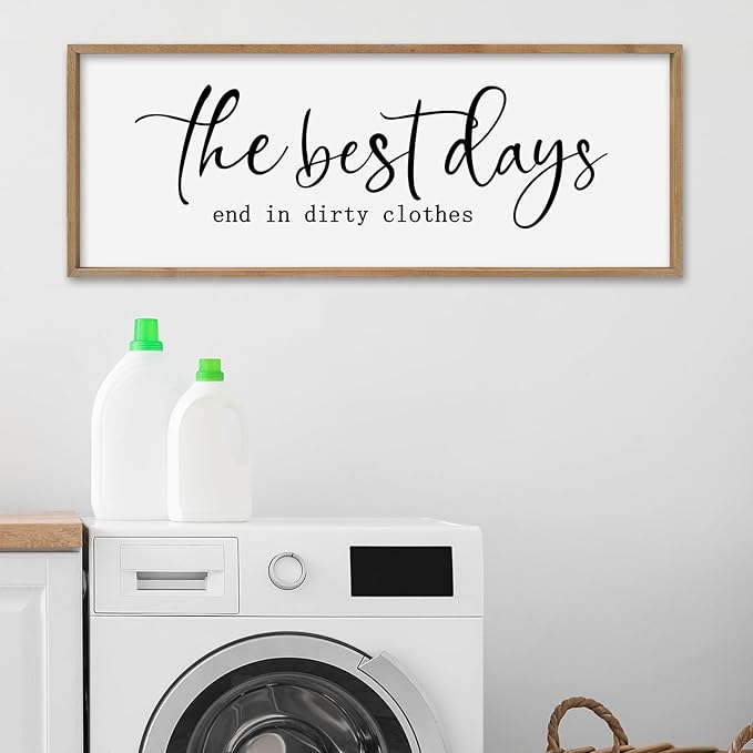SRSZHIYUE The Best Days End In Dirtiest Clothes Sign Wall Decor Art 40"×15" for Laundry Room Large Wood Framed Wall Hanging (Wood)-Ruum Studio Home